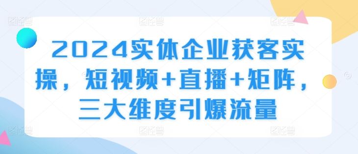 2024实体企业获客实操，短视频 直播 矩阵，三大维度引爆流量