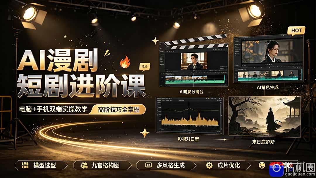 AI漫剧短剧进阶课｜电脑 手机双端实操教学｜影视剧对口型人物吃瓜×解压末日庇护所全程讲解，高阶技巧全掌握