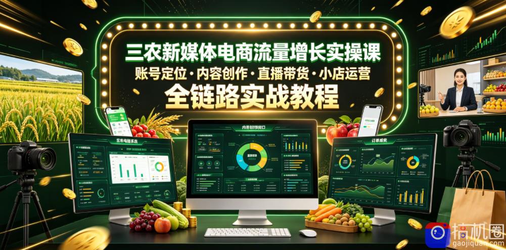 三农新媒体电商流量增长实操课，账号定位・内容创作・直播带货・小店运营，全链路实战教程