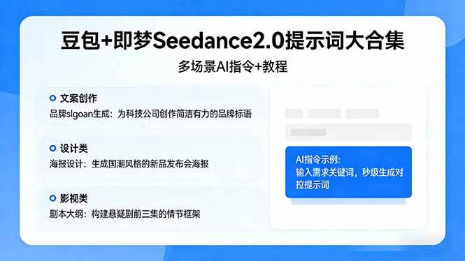 （17935期）豆包 即梦Seedance2.0提示词大合集：多场景AI指令 教程，解锁文案、设计、影视高效创作
