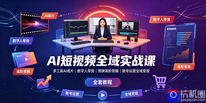 AI短视频全域实战课｜多工具AI成片、数字人带货、剪映高阶剪辑、账号运营全域变现全套教程