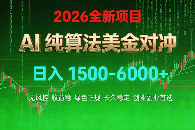 2026 全新美金对冲项目，不套平台赠金，不封号，纯算法对冲，日入 1500-6000 