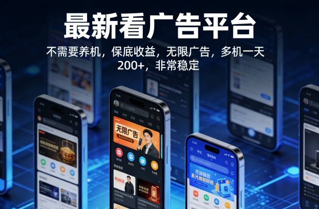 最新看广告平台，不需要养机，保底收益，无限广告，多机一天200 ，非常稳定【揭秘】