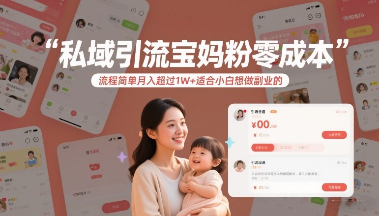 私域引流宝妈粉零成本流程简单月入超过1W 适合小白想做副业的