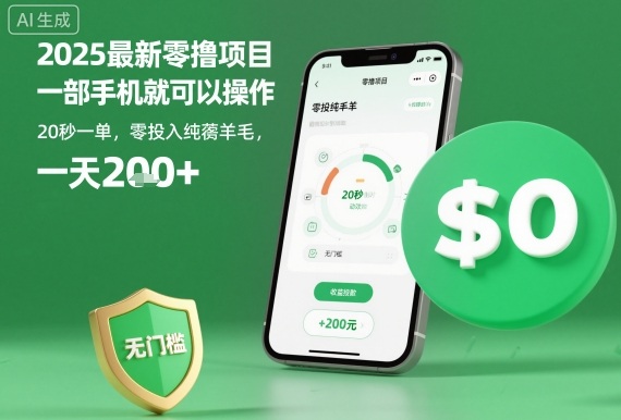 2025最新零撸项目,一部手机就可以操作,20秒一单,零投入纯薅羊毛,无门槛,一天200 【揭秘】