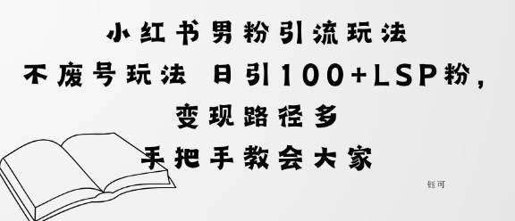 小红书男粉引流玩法不废号玩法日引100 LSP粉，变现路径多
