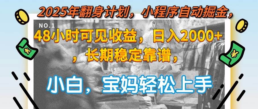 （15082期）2025年翻身计划，小程序自动掘金48小时可见收益，日入2000 ，长期稳定…