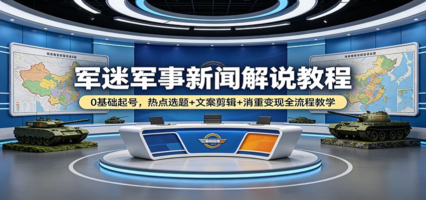 军迷军事新闻解说教程：0基础起号，热点选题 文案剪辑 消重变现全流程教学