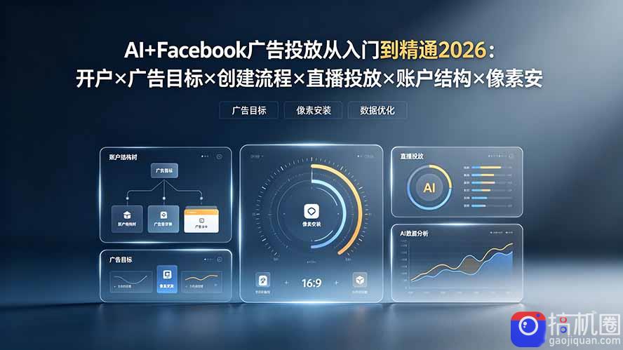 AI Facebook广告投放从入门到精通2026:开户×广告目标×创建流程×直播投放×账户结构×像素安装×AI赋能