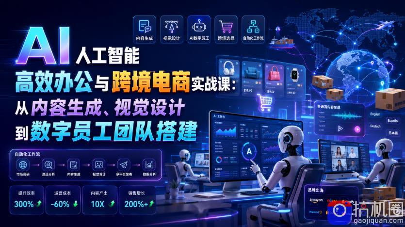AI人工智能高效办公与跨境电商实战课：从内容生成、视觉设计到数字员工团队搭建