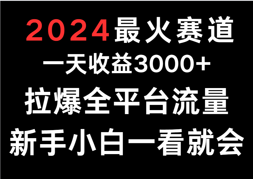 2024最火赛道，一天收一3000 .拉爆全平台流量，新手小白一看就会