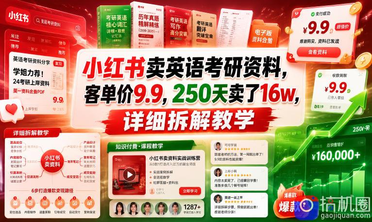 小红书卖英语考研资料,客单价9.9,250天卖了16w,详细拆解教学