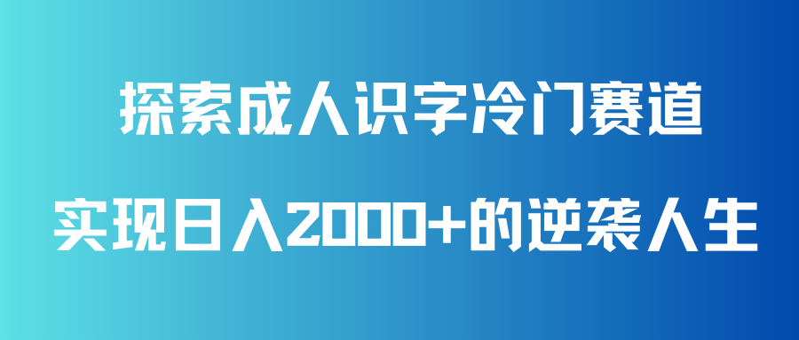探索成人识字冷门赛道，实现日入2000 的逆袭人生！