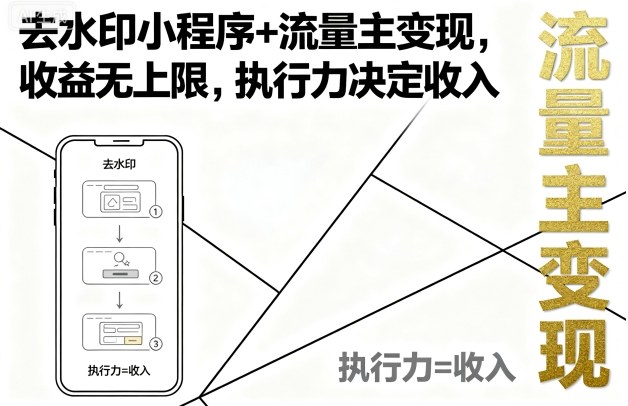 去水印小程序 流量主变现，收益无上限，执行力决定收入