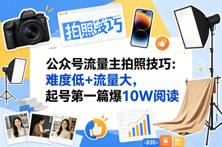 公众号流量主之拍照技巧赛道，难度低 流量大，起号第一篇就爆了10w阅读