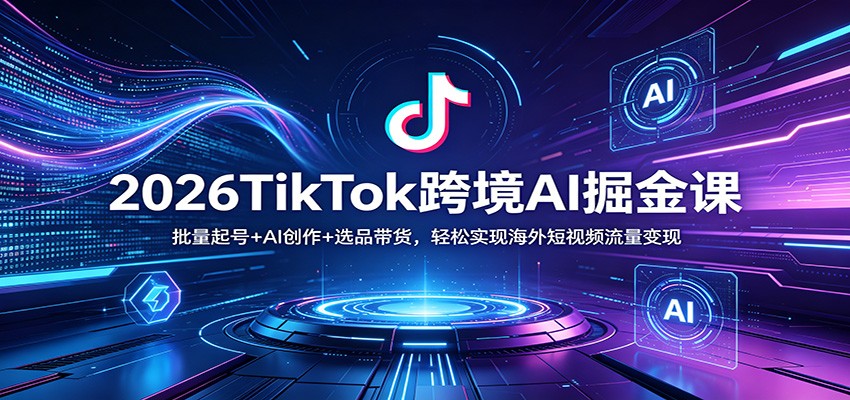 2026TikTok跨境AI掘金课：批量起号 AI创作 选品带货，轻松实现海外短视频流量变现