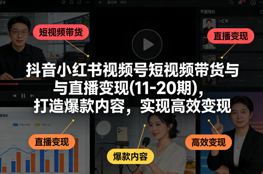 抖音小红书视频号短视频带货与直播变现(10-20期),打造爆款内容,实现高效变现(更新)