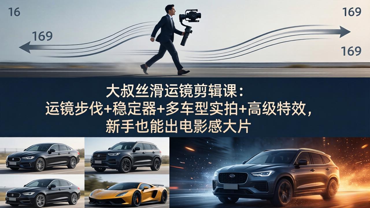 大叔丝滑运镜剪辑课：运镜步伐 稳定器 多车型实拍 高级特效，新手也能出电影感大片