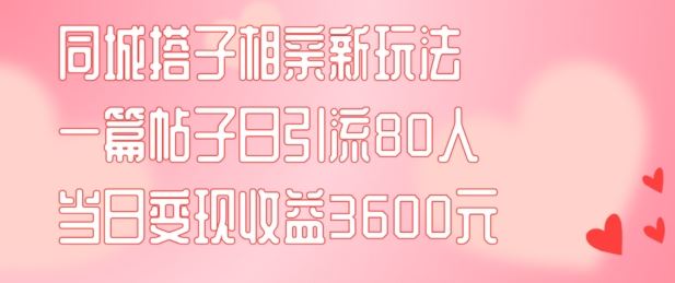 同城搭子相亲新玩法一篇帖子引流80人当日变现3600元(项目教程 实操教程)【揭秘】