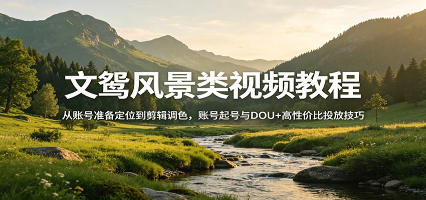 文鸳风景类视频教程：从账号准备定位到剪辑调色，账号起号与DOU 高性价比投放技巧