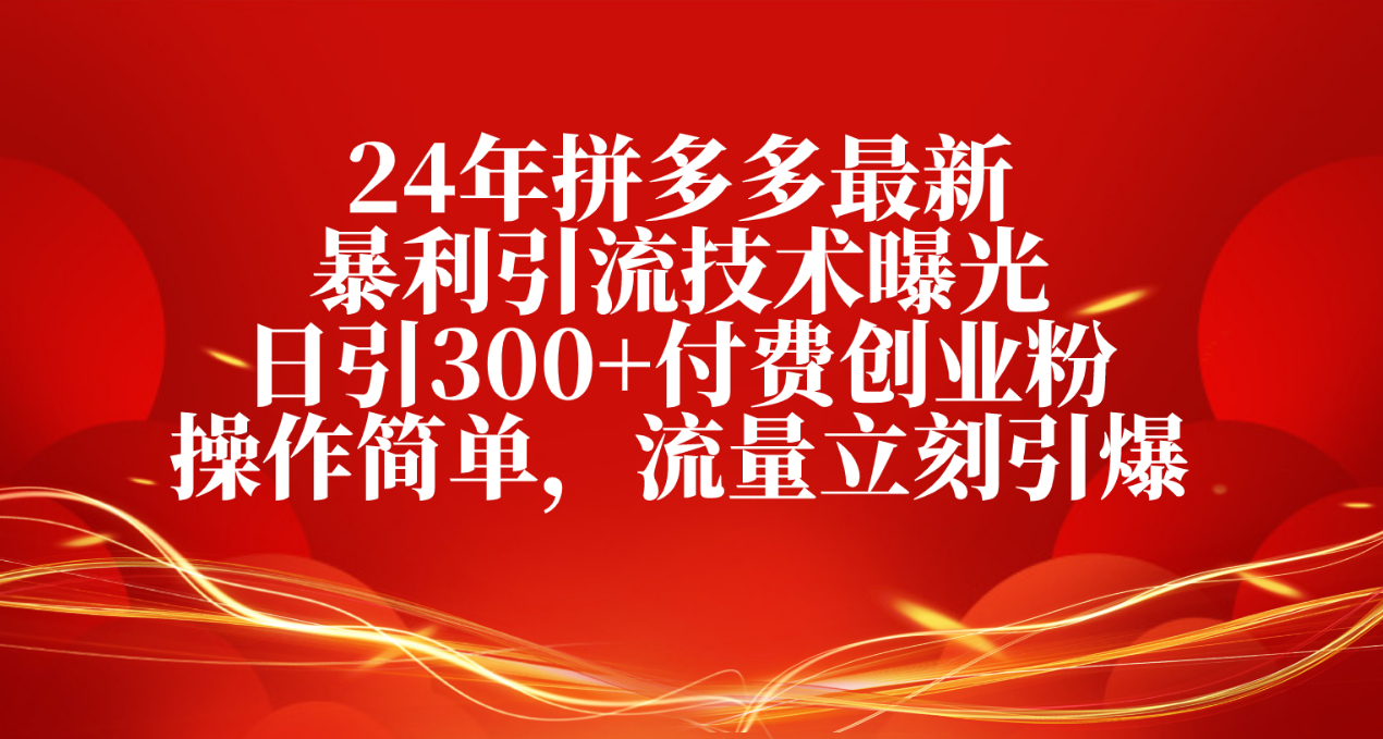 （10559期）24年拼多多最新暴利引流技术曝光，日引300 付费创业粉，操作简单，流量…