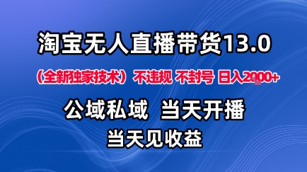 淘宝无人直播13.0，公域私域技术，不封号，不违规布局下半年旺季赛道，日入1K （独家技术）【揭秘】