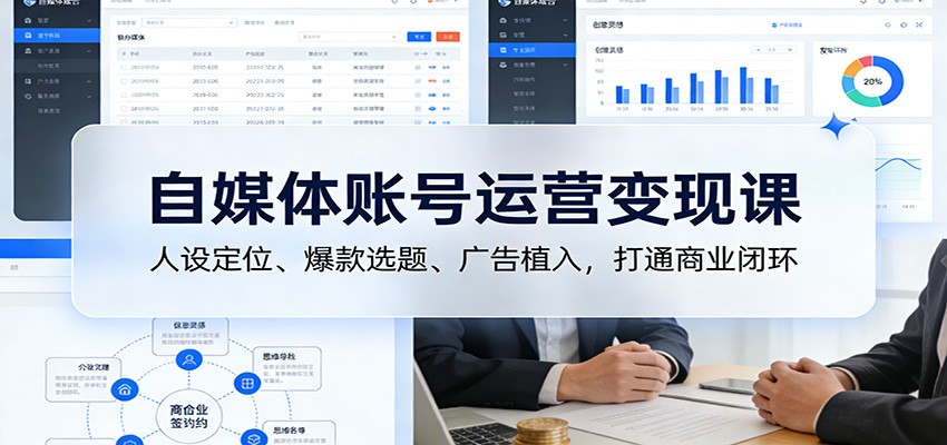 自媒体账号运营变现课:人设定位、爆款选题、广告植入,打通商业闭环