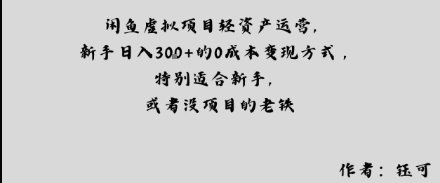 闲鱼虚拟项目轻资产运营，新手日入3张 的0成本变现方式，特别适合新手，或者没项目的老铁