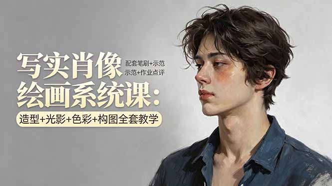 写实肖像绘画系统课：造型 光影 色彩 构图全套教学，配套笔刷 示范 作业点评