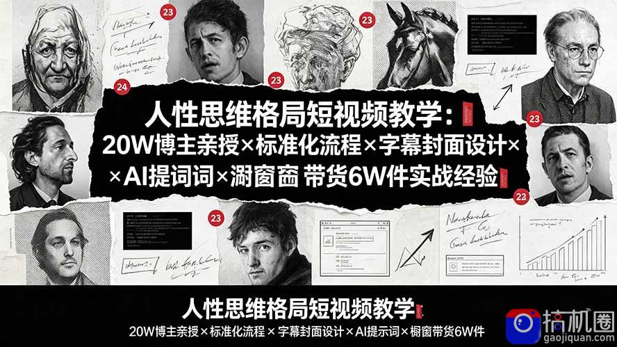 人性思维格局短视频教学：20W博主亲授×标准化流程×字幕封面设计×AI提示词×橱窗带货6W件实战经验