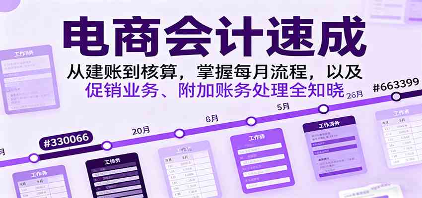 电商会计速成,从建账到核算,掌握每月流程,以及促销业务、附加账务处理全知晓
