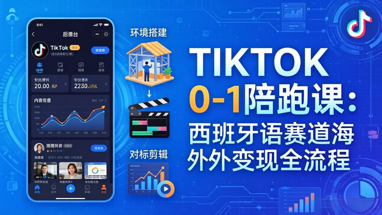 TIKTOK 0-1 陪跑课:从环境搭建到刷对标剪辑,西班牙语赛道海外变现全流程