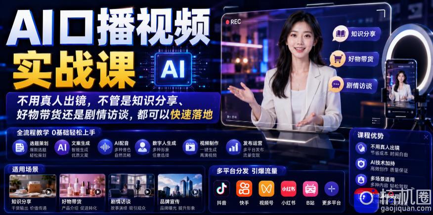 AI口播视频实战课，不用真人出镜，不管是知识分享、好物带货还是剧情访谈，都可以快速落地