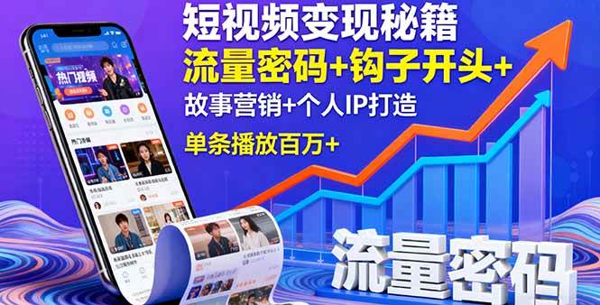 （16079期）短视频变现秘籍，流量密码 钩子开头 故事营销 个人IP打造，单条播放百万 