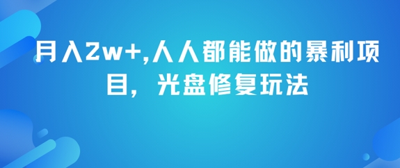 月入2w ，人人都能做的暴利项目，光盘修复玩法