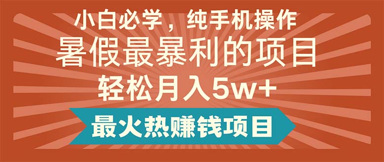 （11583期）小白必学，纯手机操作，暑假最暴利的项目轻松月入5w 最火热赚钱项目