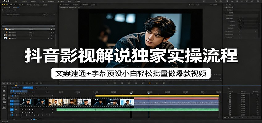 抖音影视解说独家实操流程，文案速通 字幕预设小白轻松批量做爆款视频