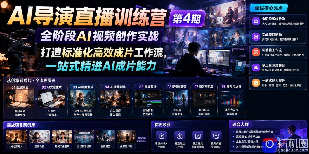 AI导演直播训练营第4期|全阶段AI视频创作实战,打造标准化高效成片工作流,一站式精进AI成片能力