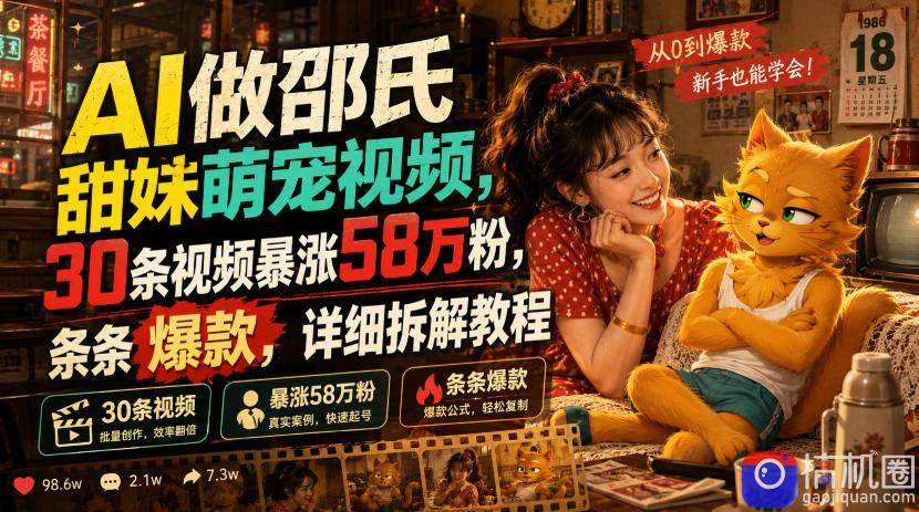 AI做邵氏甜妹萌宠视频，30条视频暴涨58万粉，条条爆款，详细拆解教程