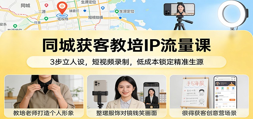 同城获客教培IP流量课:3步立人设,短视频录制,低成本锁定精准生源