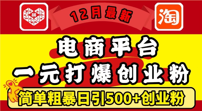 12月最新：电商平台1元打爆创业粉，简单粗暴日引500 精准创业粉，轻松月入过W【揭秘】