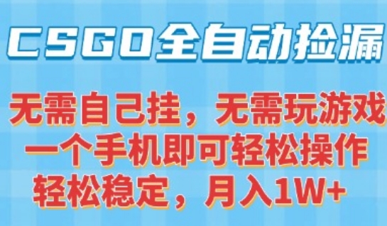 CSGO自动捡漏项目，最新独家玩法，一个手机可操作，新手小白轻松月入1W ，操作简单易上手【揭秘】