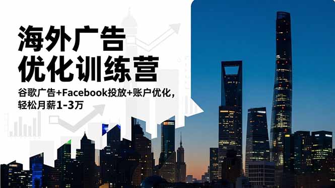 海外广告优化训练营:谷歌广告 Facebook投放 账户优化,轻松月薪1-3万