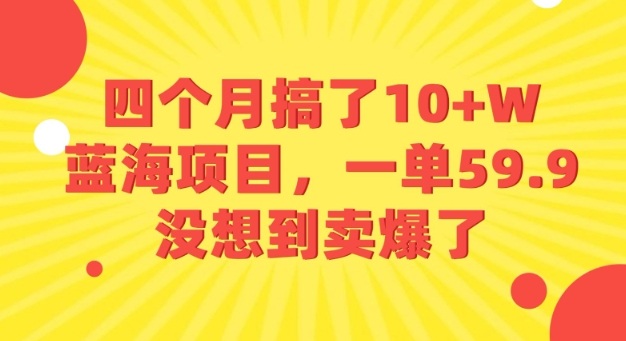 四个月搞了10 W的蓝海项目,一单59.9米,没想到卖爆了
