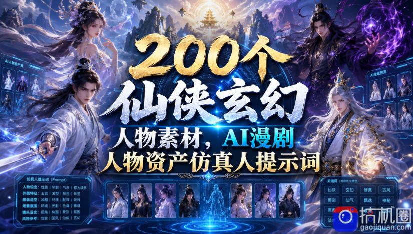 200个仙侠玄幻人物素材,AI漫剧人物资产仿真人提示词