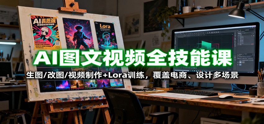 AI图文视频全技能课：生图/改图/视频制作 Lora训练，覆盖电商 、设计多场景