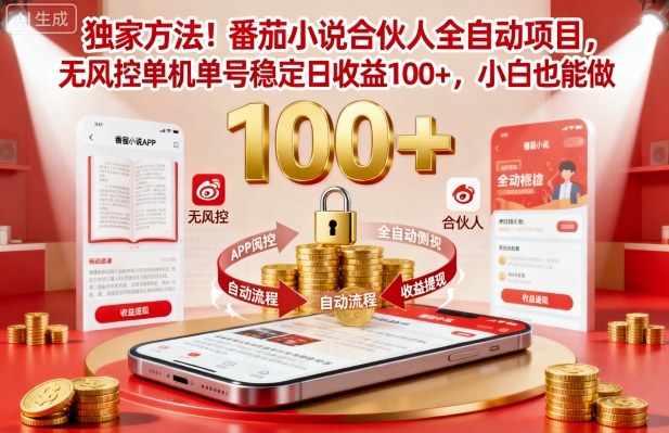 独家方法!番茄小说合伙人全自动挂G项目,无风控单机单号稳定日收益100 ,小白也能做【揭秘】