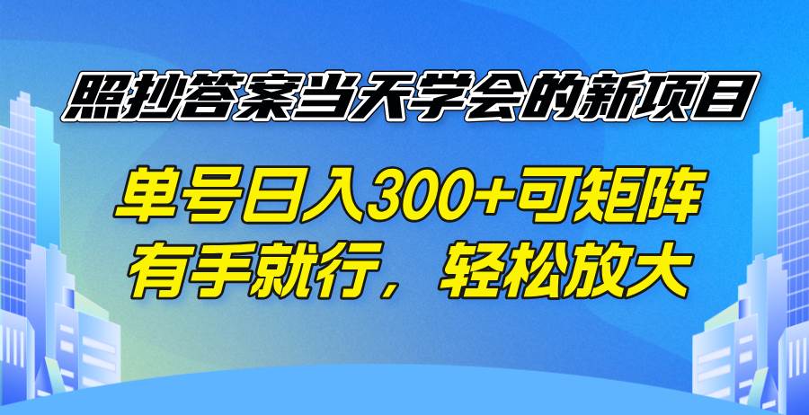 （14246期）照抄答案当天学会的新项目，单号日入300  可矩阵，有手就行，轻松放大