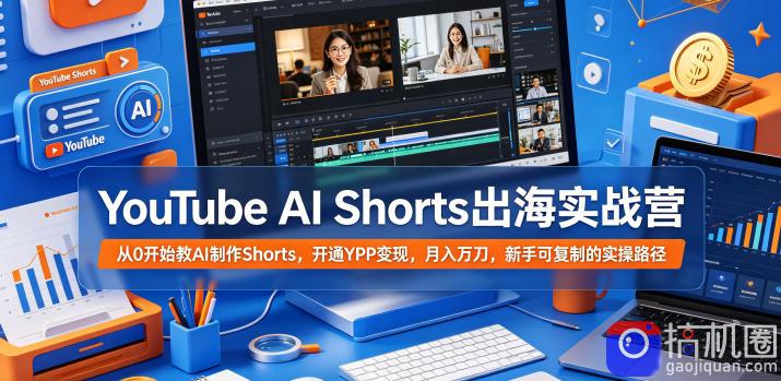 YouTube AI Shorts出海实战营,从0开始教AI制作Shorts,开通YPP变现,月入万刀,新手可复制的实操路径