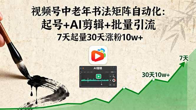 （16022期）视频号中老年书法矩阵自动化：起号 AI剪辑 批量引流 7天起量30天涨粉10w 